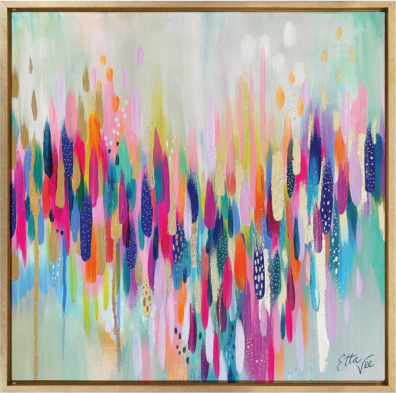 Kate and Laurel Sylvie Brushstroke 154 Framed Canvas Wall Art by Jessi Raulet of Ettavee, 30x30 Gold, Modern Abstract Colorful Fun Art for Wall