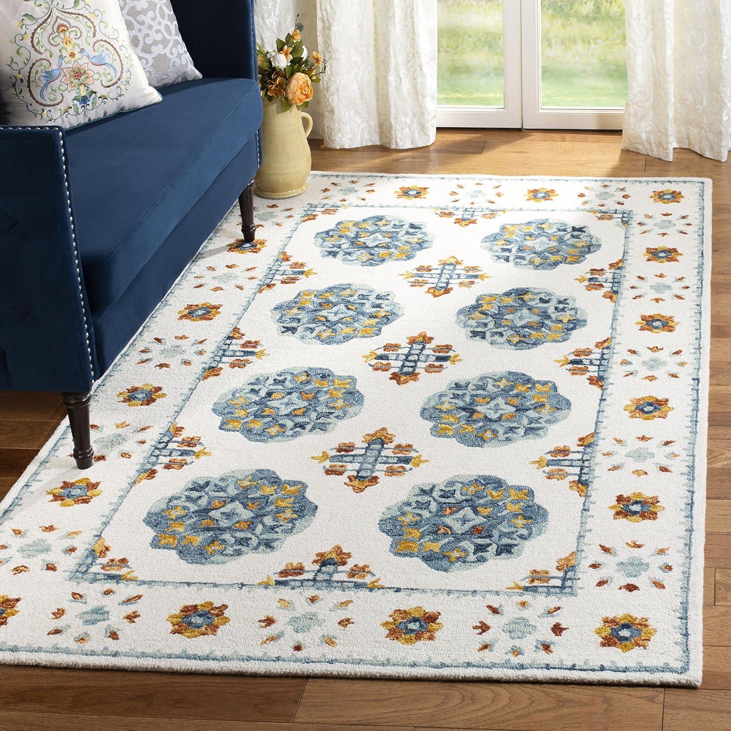 Blossom BLM901 Hand Tufted Area Rug - Blue/Ivory - 5'x8' - Safavieh.