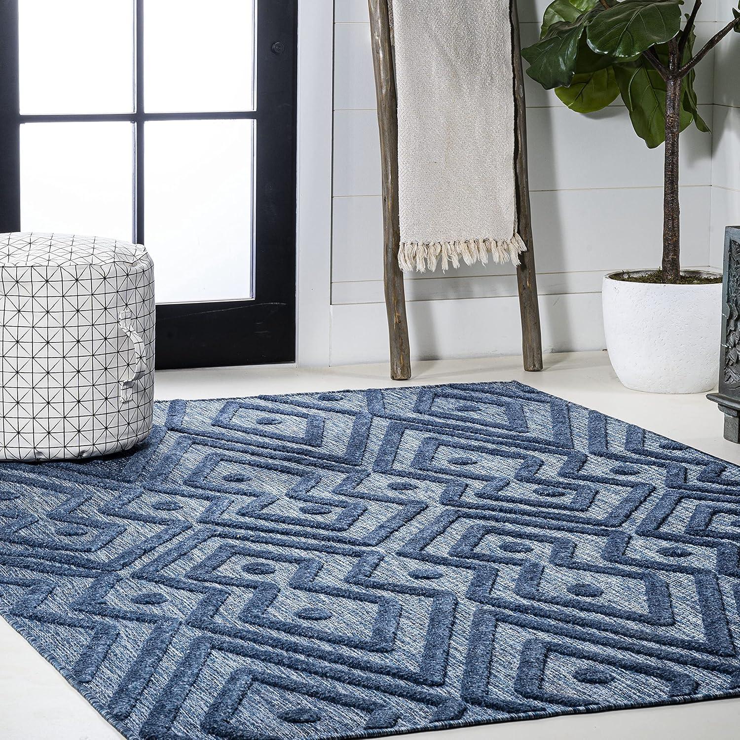 5'x8' Balansat Moroccan Diamond Indoor/Outdoor Area Rug, Navy - JONATHAN Y