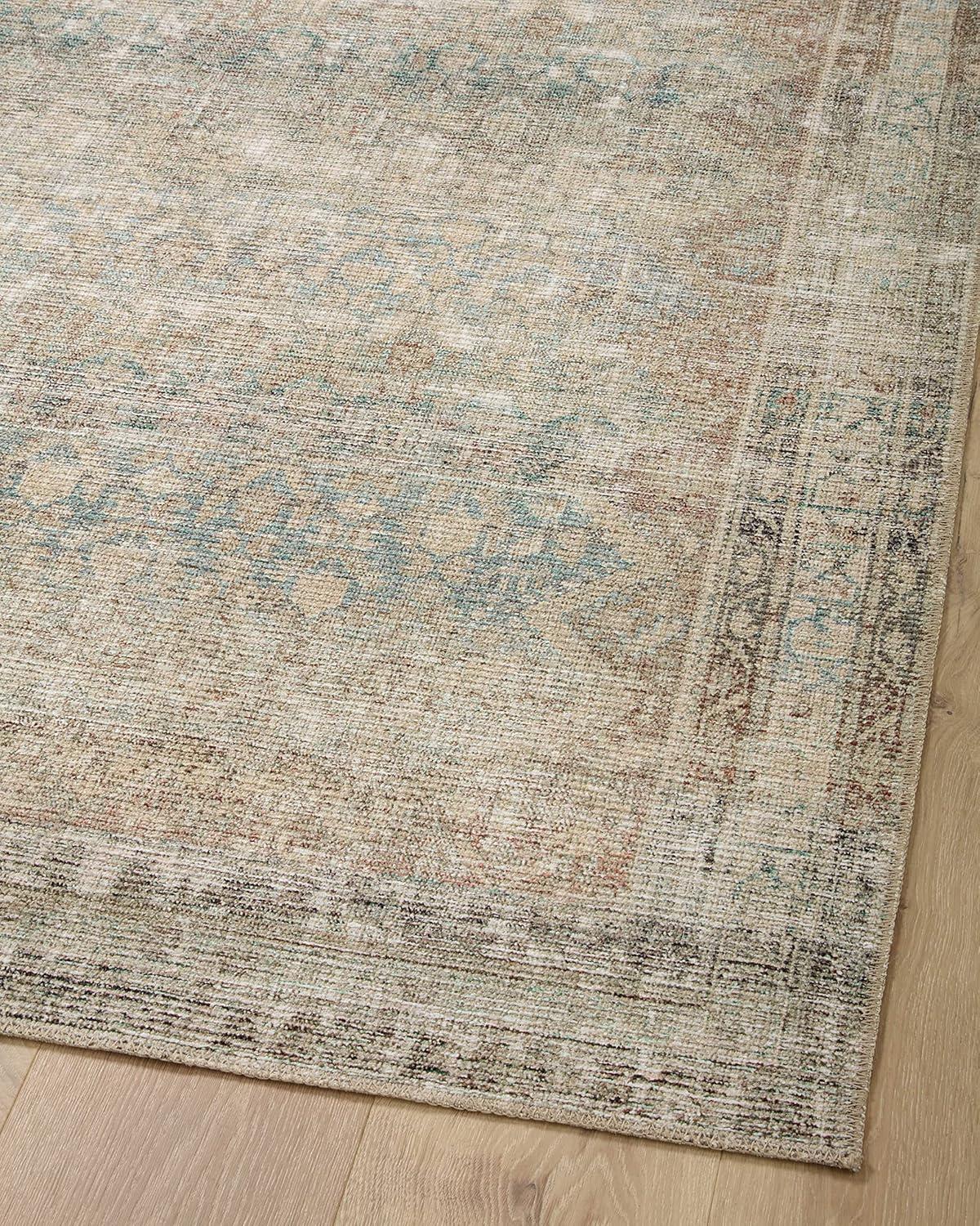 Jade and Natural Synthetic Vintage-Inspired Runner Rug 2'-6" x 7'-6"