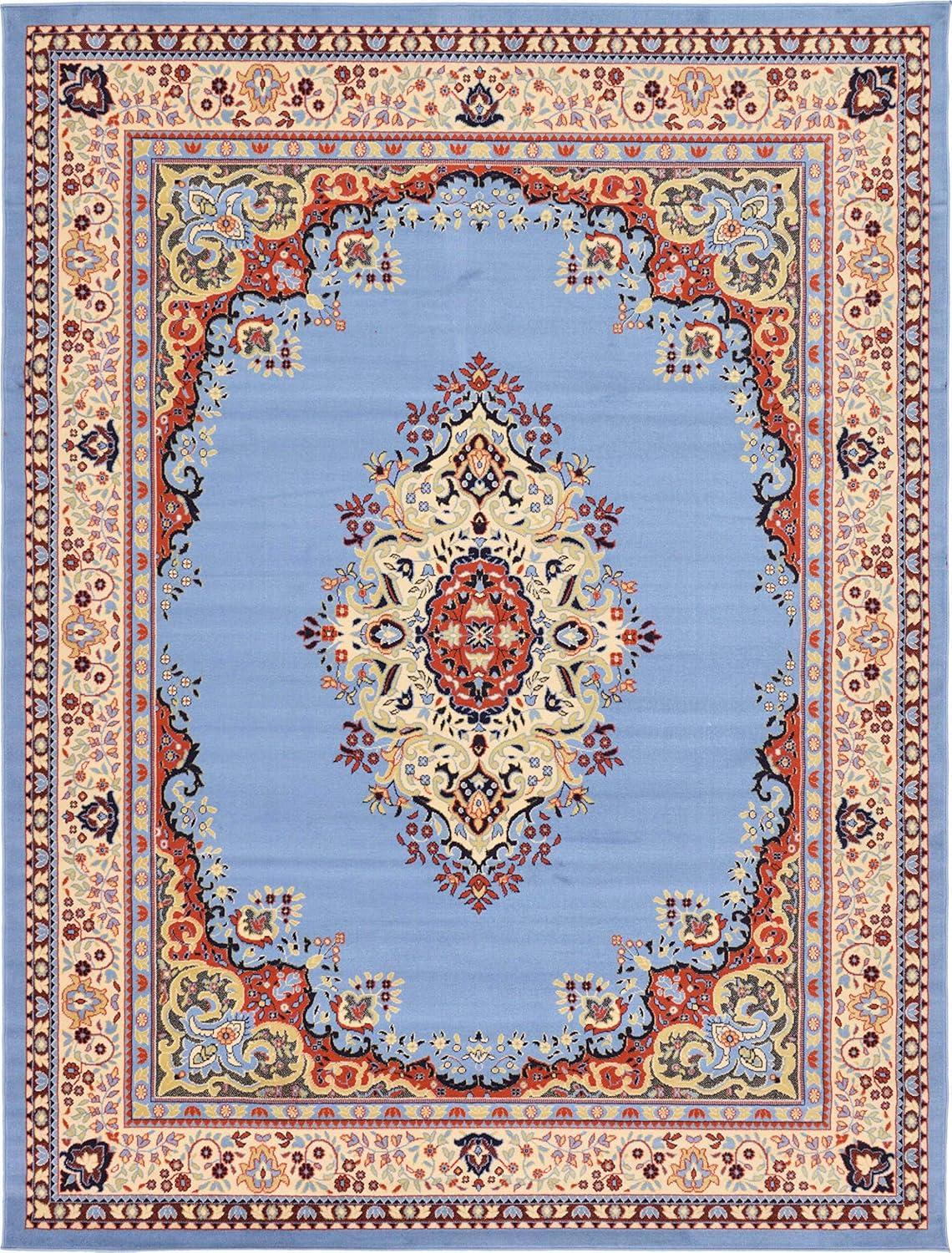 Light Blue Medallion Synthetic 9' x 12' Rectangular Rug