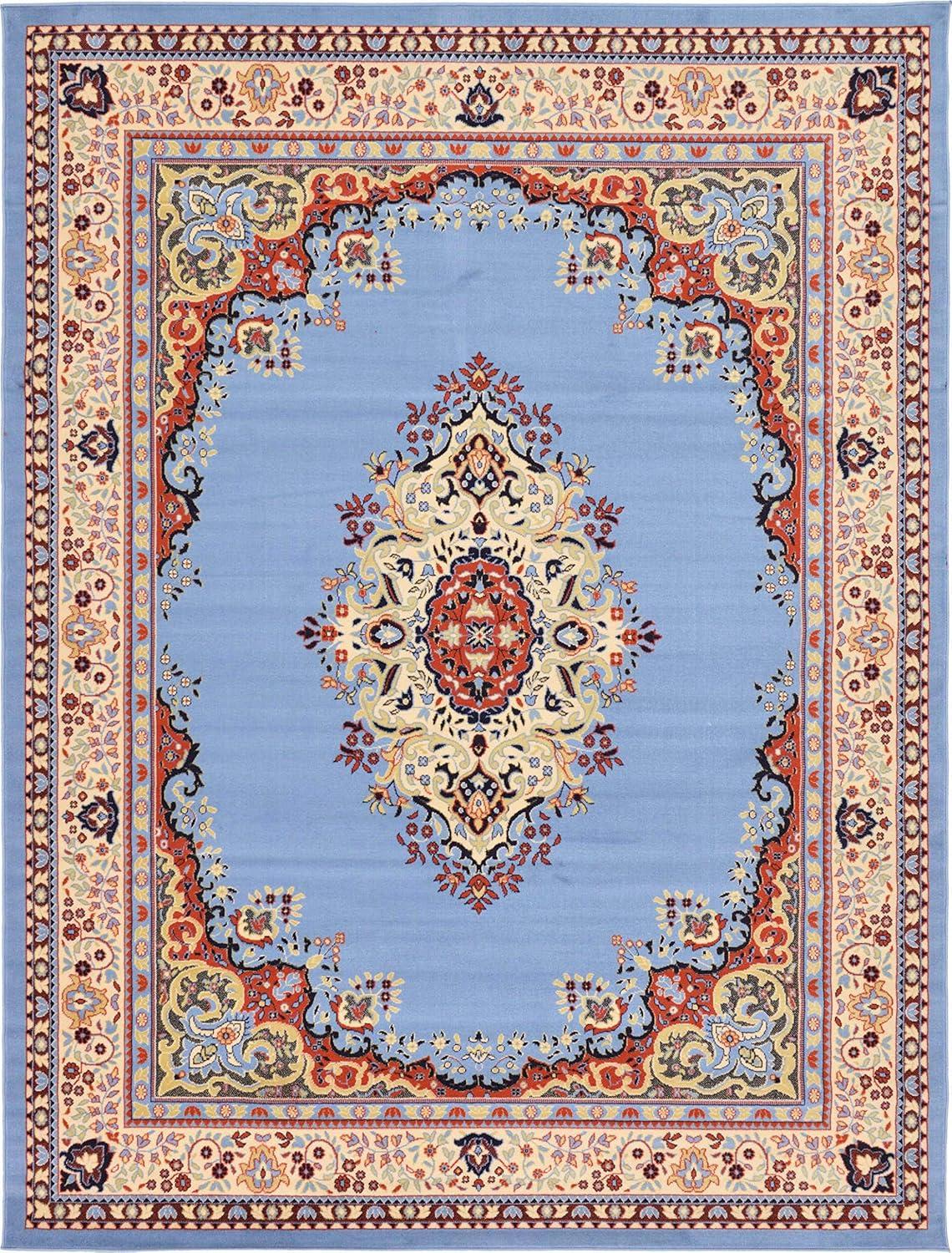 Elegant Medallion 9' x 12' Synthetic Area Rug in Red, Black, and Cream
