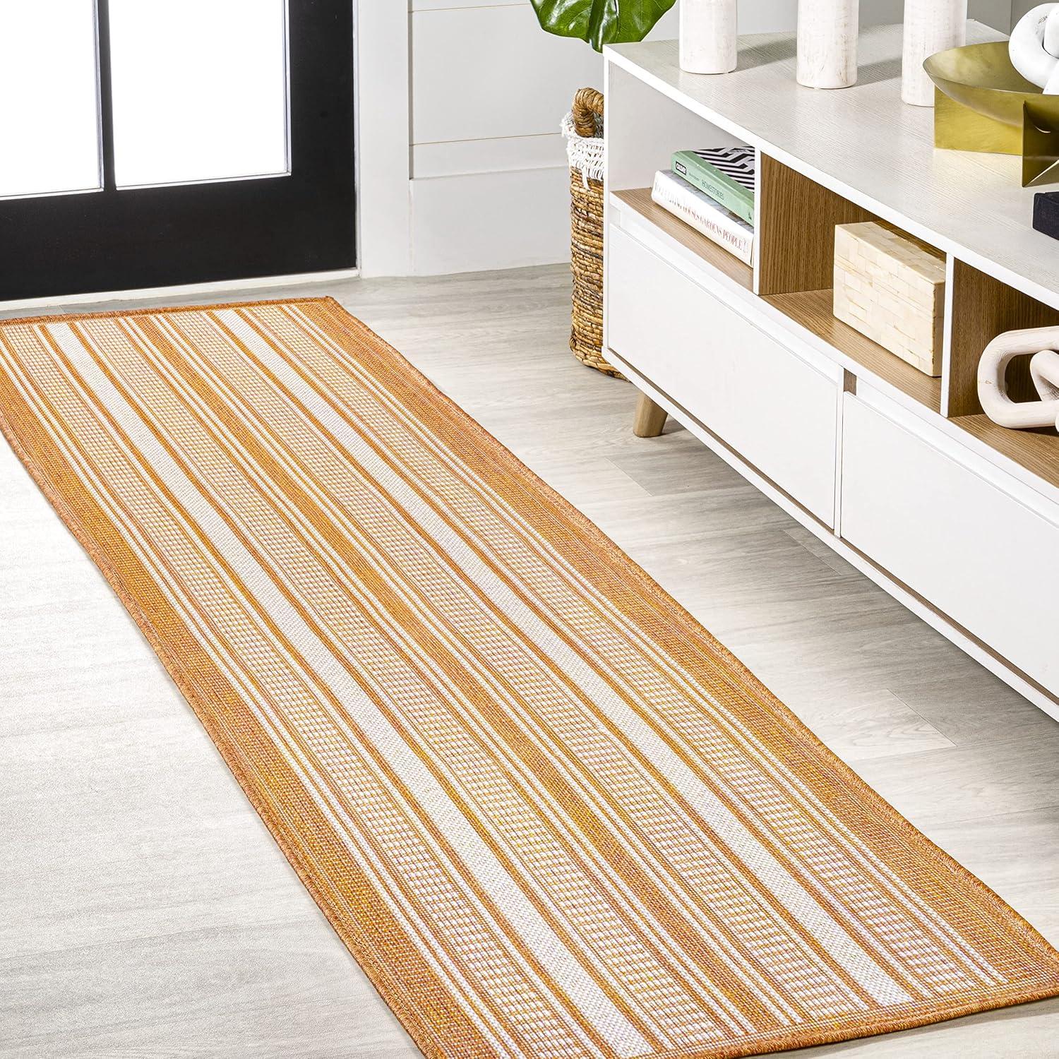 3' x 5' Haynes Modern Double Stripe Indoor/Outdoor Area Rug, Orange/Cream - JONATHAN Y