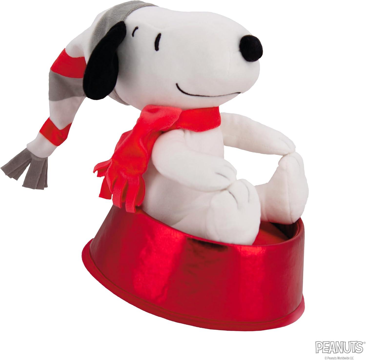 Snoopy Plush Fabric Christmas Tree Topper with Red Base