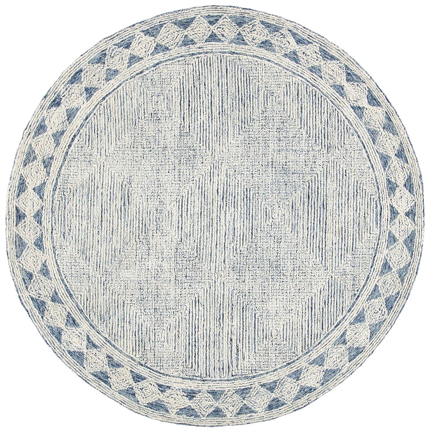Abstract ABT349 Hand Tufted Area Rug - Ivory/Navy - 4' round - Safavieh .