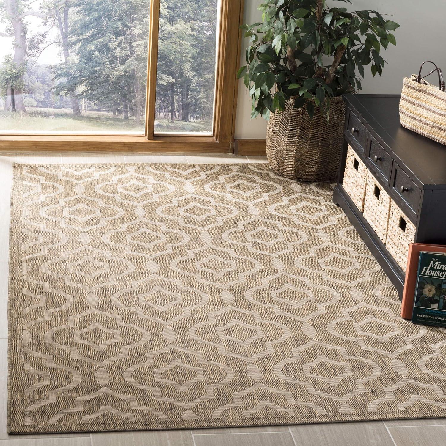 Courtyard CY6926 Power Loomed Indoor and Outdoor Area Rug - Brown/Bone - 7'10"x7'10" - Safavieh