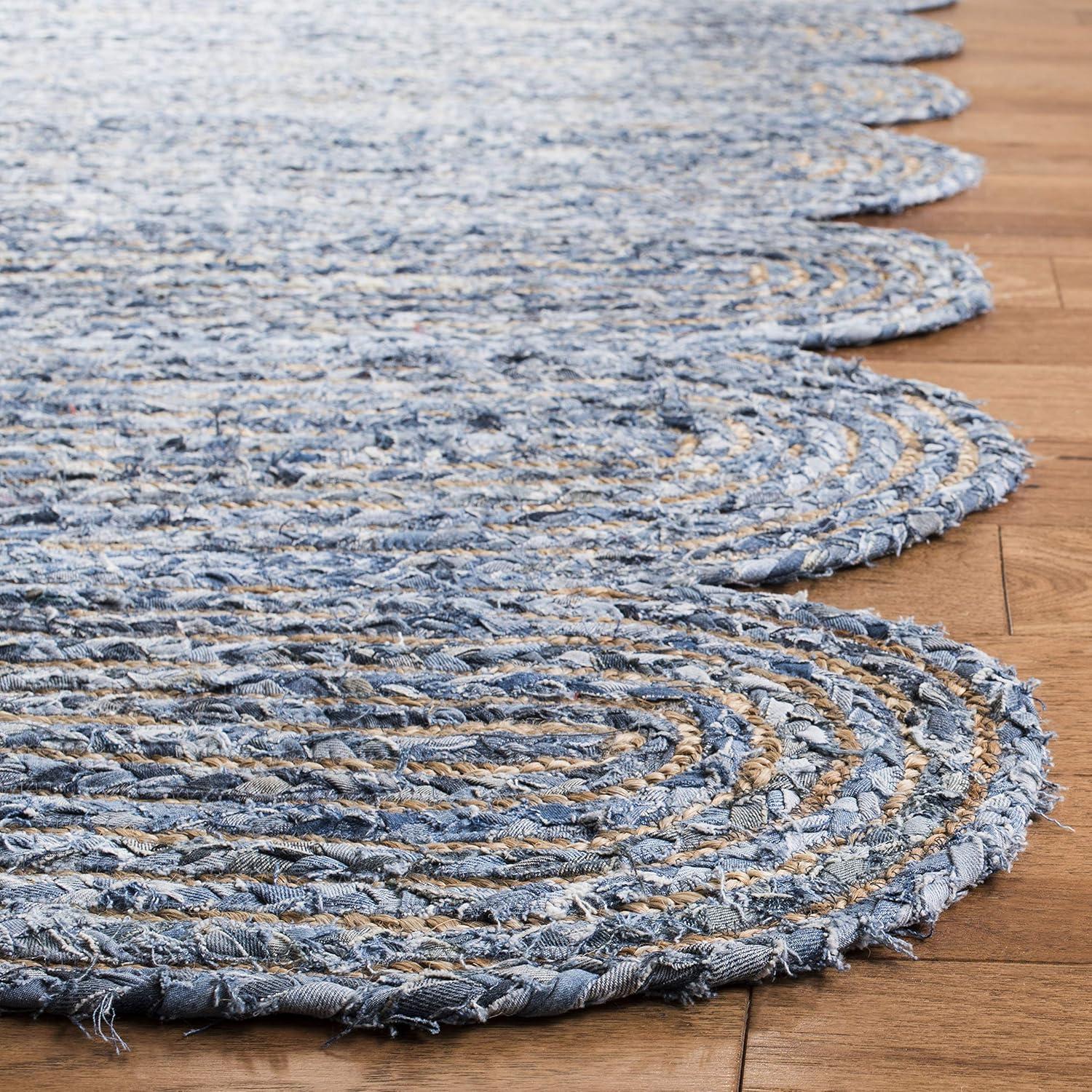 Coastal Charm Hand-Knotted Blue Square Cotton & Synthetic Rug