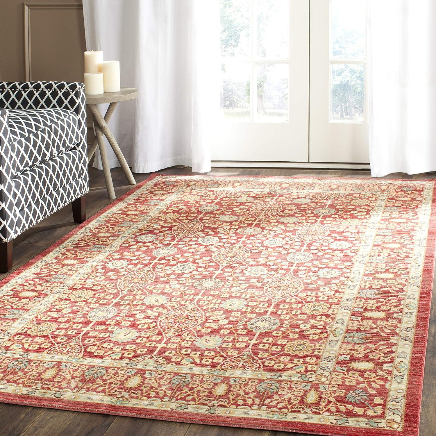 Red and Beige Rectangular Synthetic 4' x 6' Area Rug