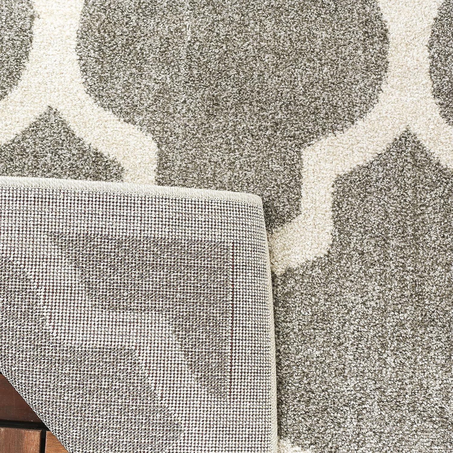 Dark Grey and Beige Geometric Synthetic Reversible Area Rug