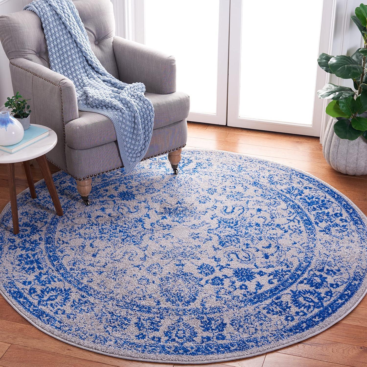 SAFAVIEH Adirondack Wyatt Traditional Area Rug, Grey/Blue, 6' x 6' Round