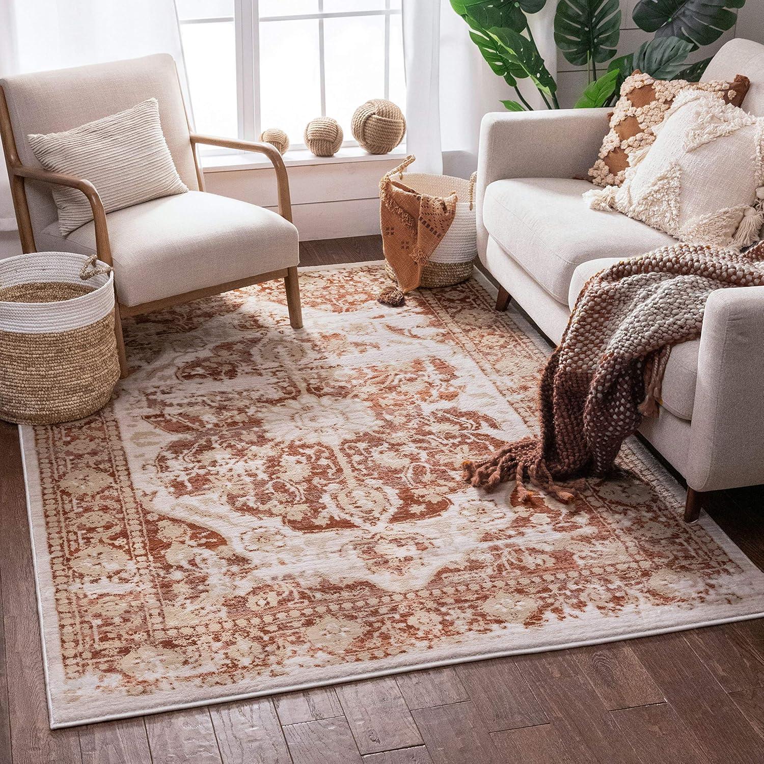 Copper Ombre Rectangular Medallion Synthetic Area Rug