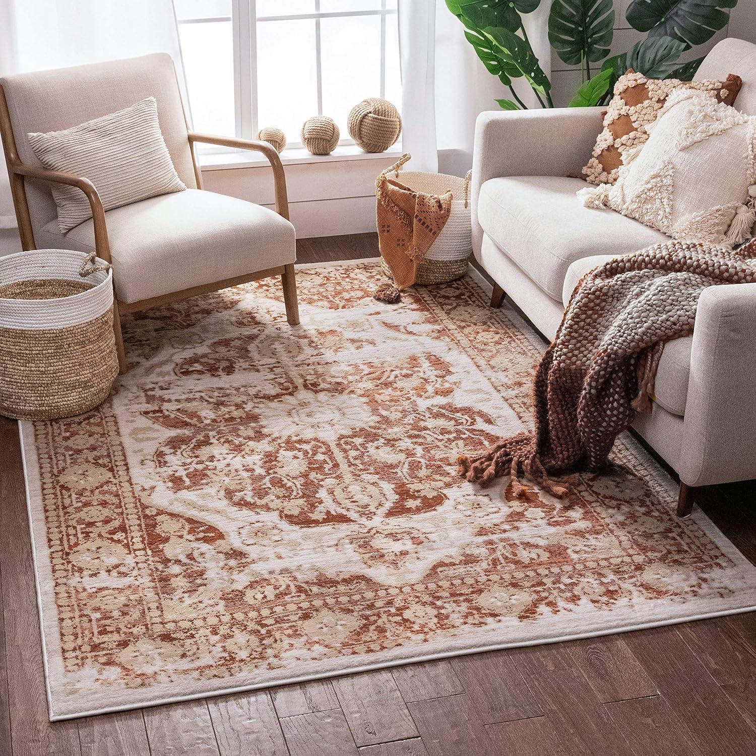 Well Woven Millie Medallion Modern Distressed Oriental Carpet 3'11" x 5'3" Copper Area Rug