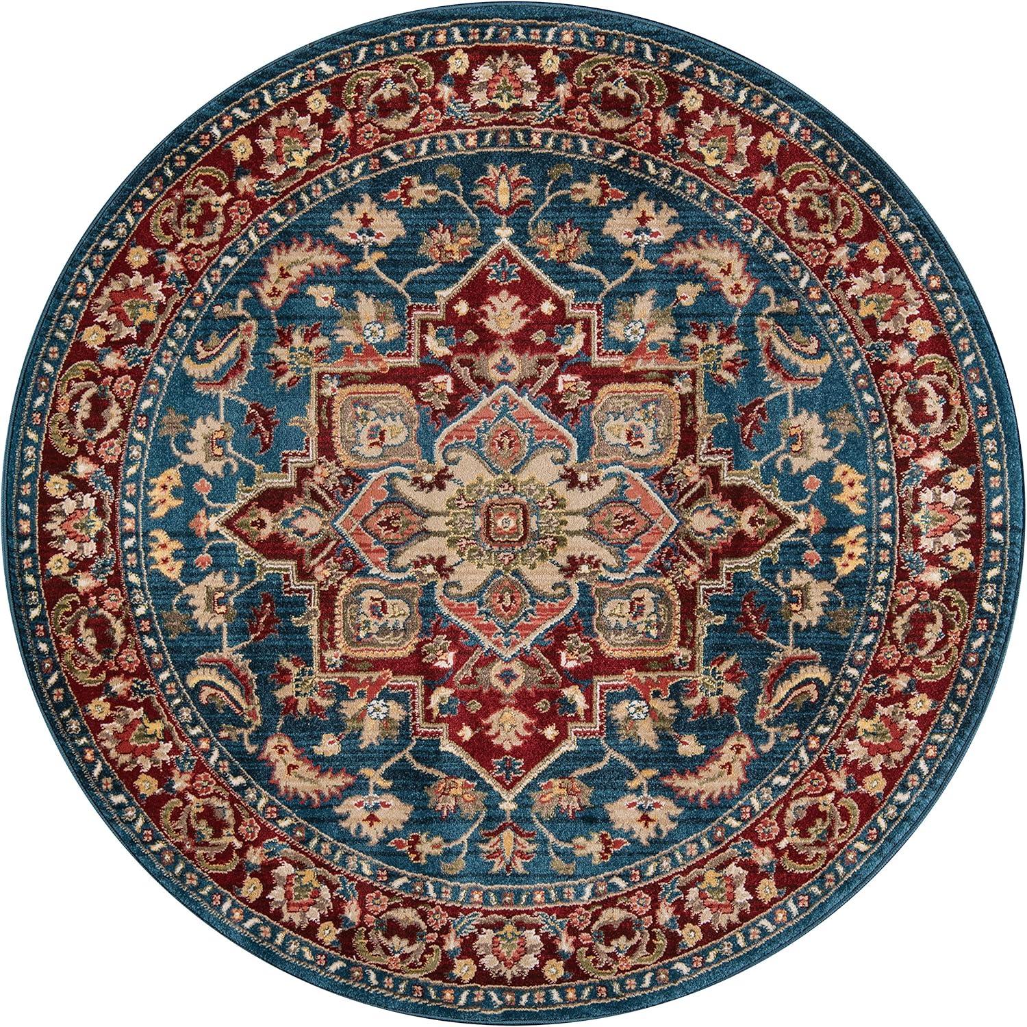 Momeni Lenox Polypropylene Machine Made Blue Area Rug 5' X 5' Round