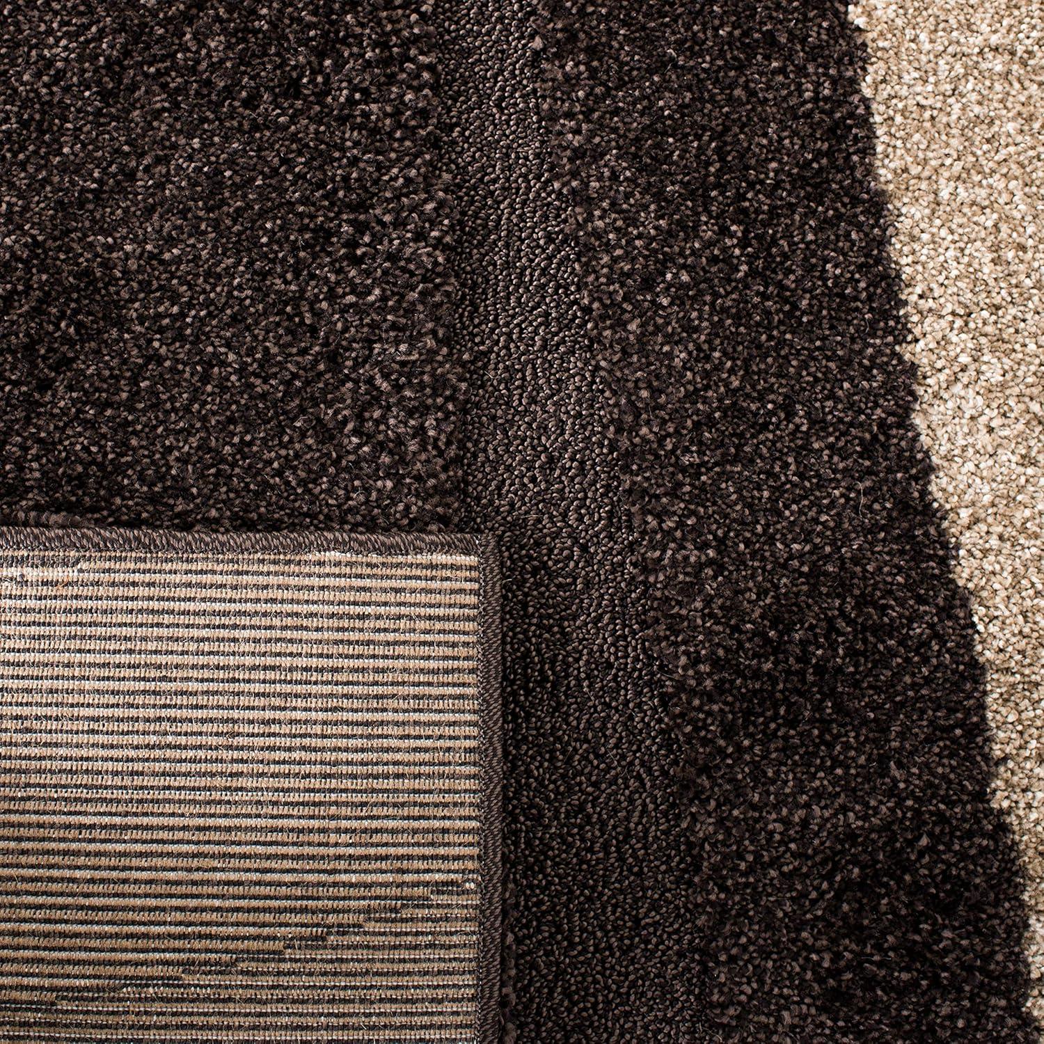 Florida Shag SG451 Power Loomed Indoor Area Rug - Dark Brown/Beige - 5'x5' Square - Safavieh