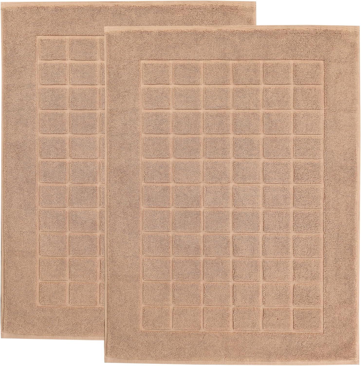 Superior Nora Cotton Terry Solid Absorbent Thick Checkered Washable Bath Mat Set Of 2