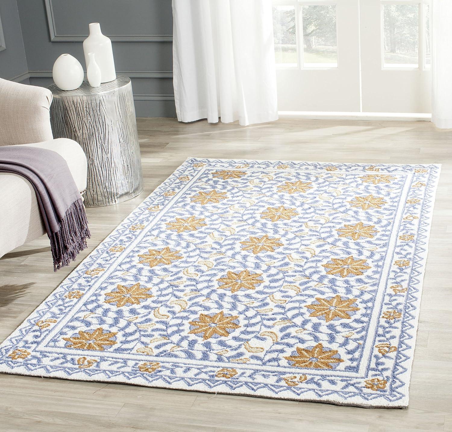 Chelsea Floral Handmade Tufted Wool Ivory/Blue Area Rug