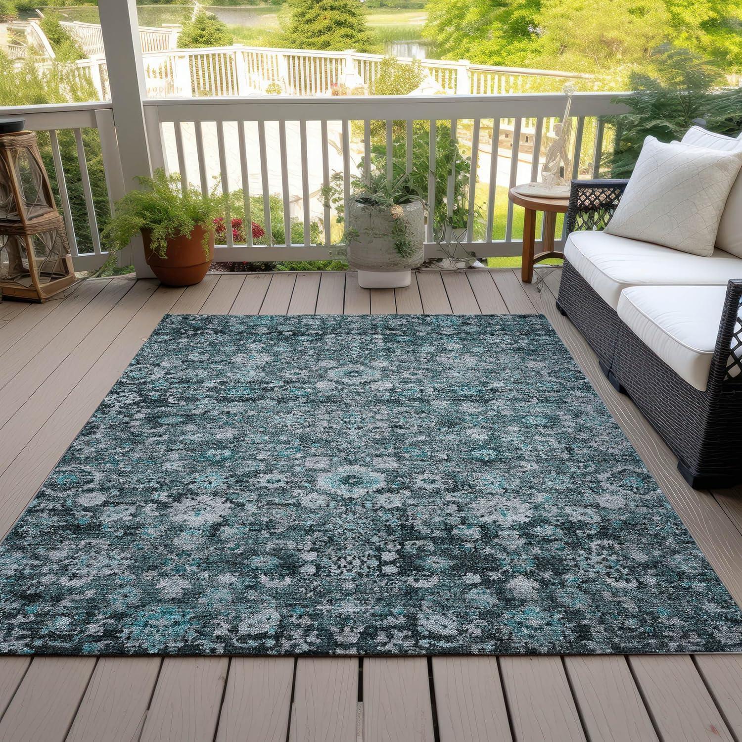 Addison Rugs Machine Washable Indoor/ Outdoor Chantille Traditional Vintage Floral Rug Teal - 5' x 7'6"
