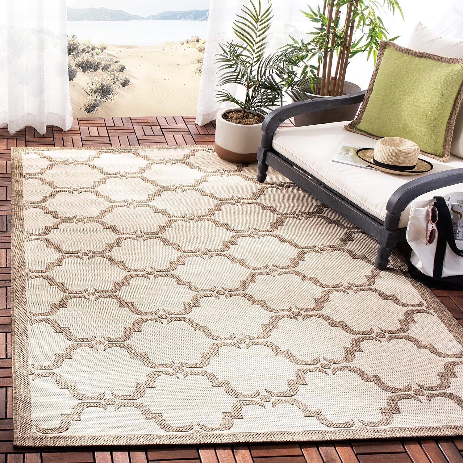 Beige and Brown Trellis Design Indoor/Outdoor Area Rug