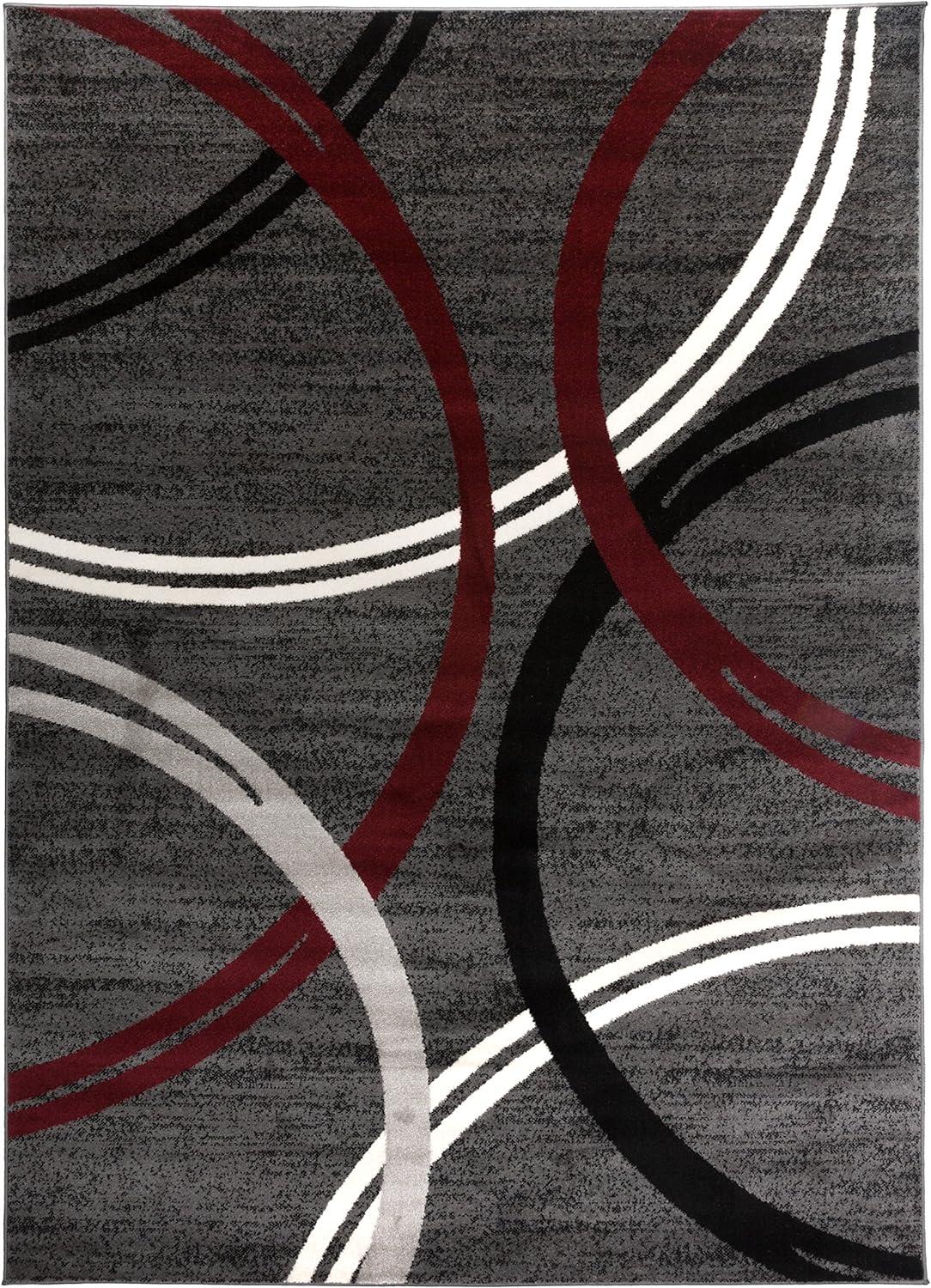 Abstract Red Swirls Easy-Care Synthetic Area Rug 5'3" x 7'3"