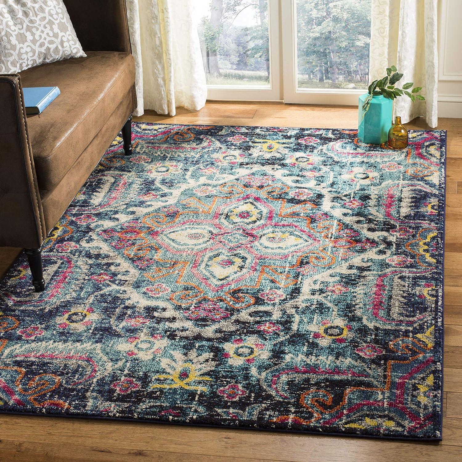 Monaco MNC252 Power Loomed Indoor Area Rug - Blue/Fuchsia - 4'x5'7" - Safavieh.