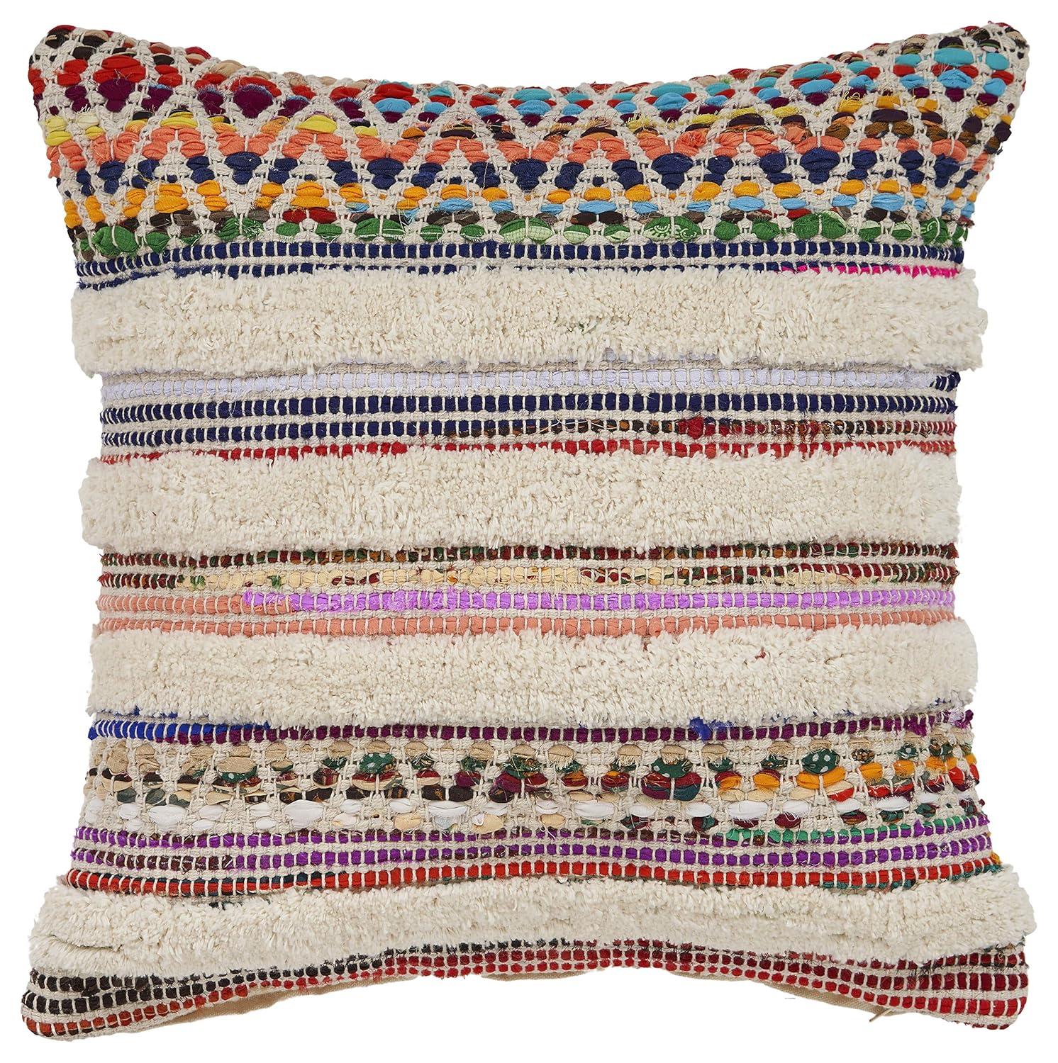 Evette Rios Dahlia Bohemian Multicolor Chevron Striped Chindi Handmade Pillow