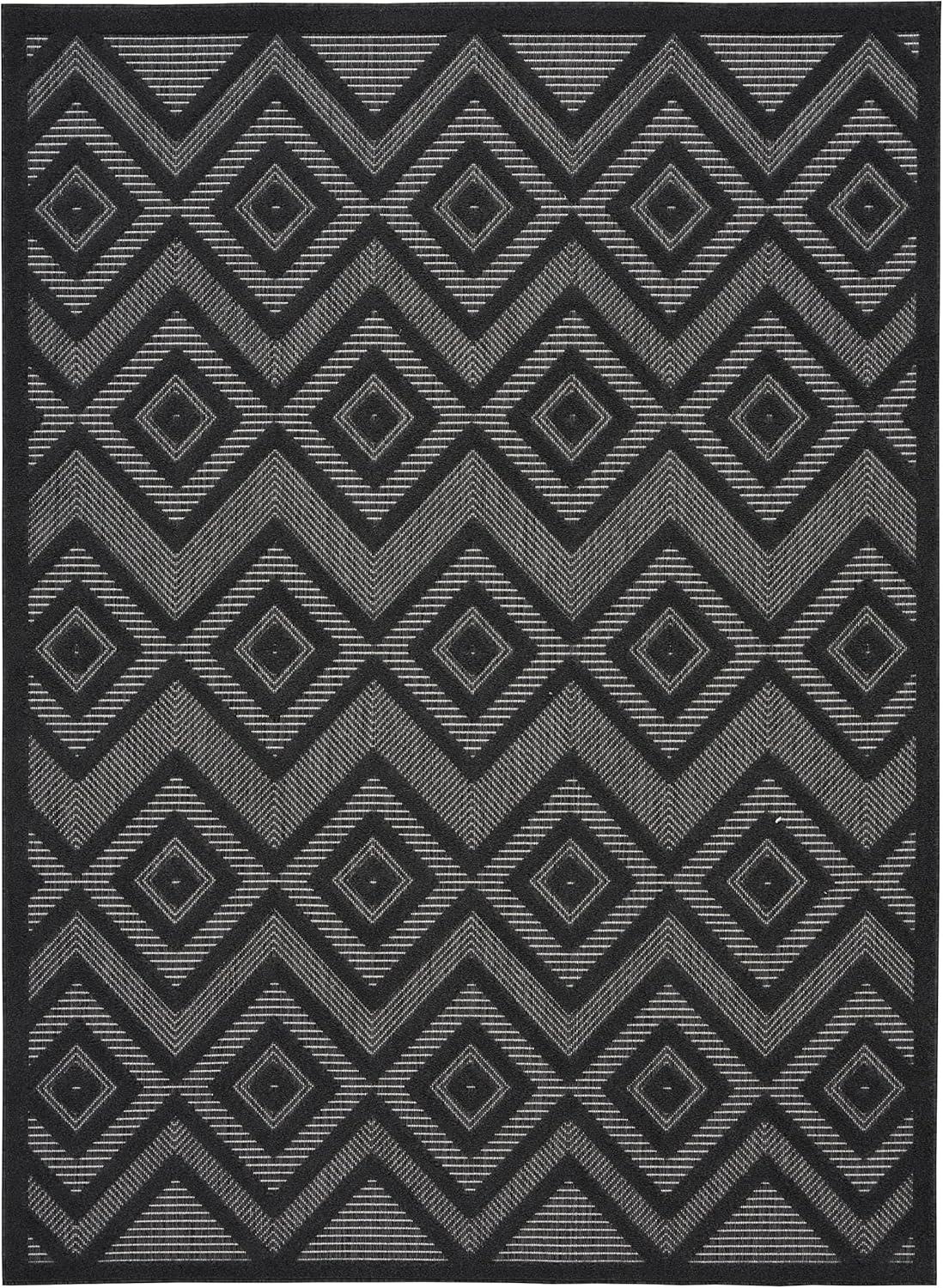 Nourison Versatile Diamond Geometric Flatweave Indoor Outdoor Area Rug Charcoal/Black 6' x 9'
