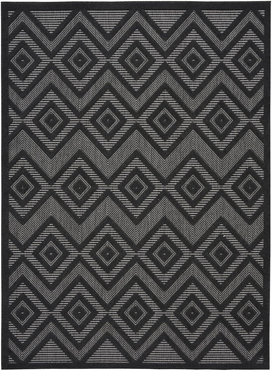 Nourison Versatile Diamond Geometric Flatweave Indoor Outdoor Area Rug Charcoal/Black 4' x 6'