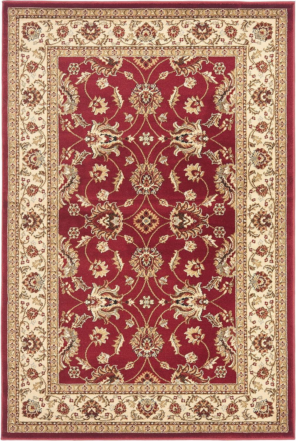 Red and Ivory 4' x 6' Synthetic Safavid Style Area Rug