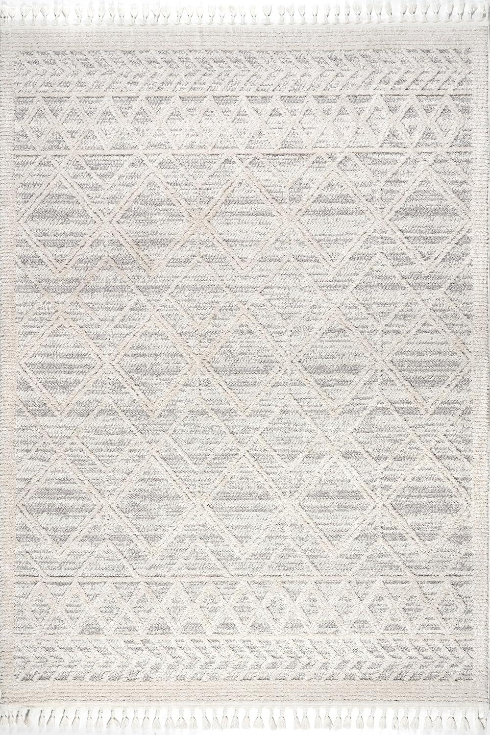 Nuloom 9x12 Ansley Moroccan Tassel Indoor Area Rug, Light Grey, Textured Bohemian Design, Plush High Pile, Stain Resistant, Bedroom, Living Room