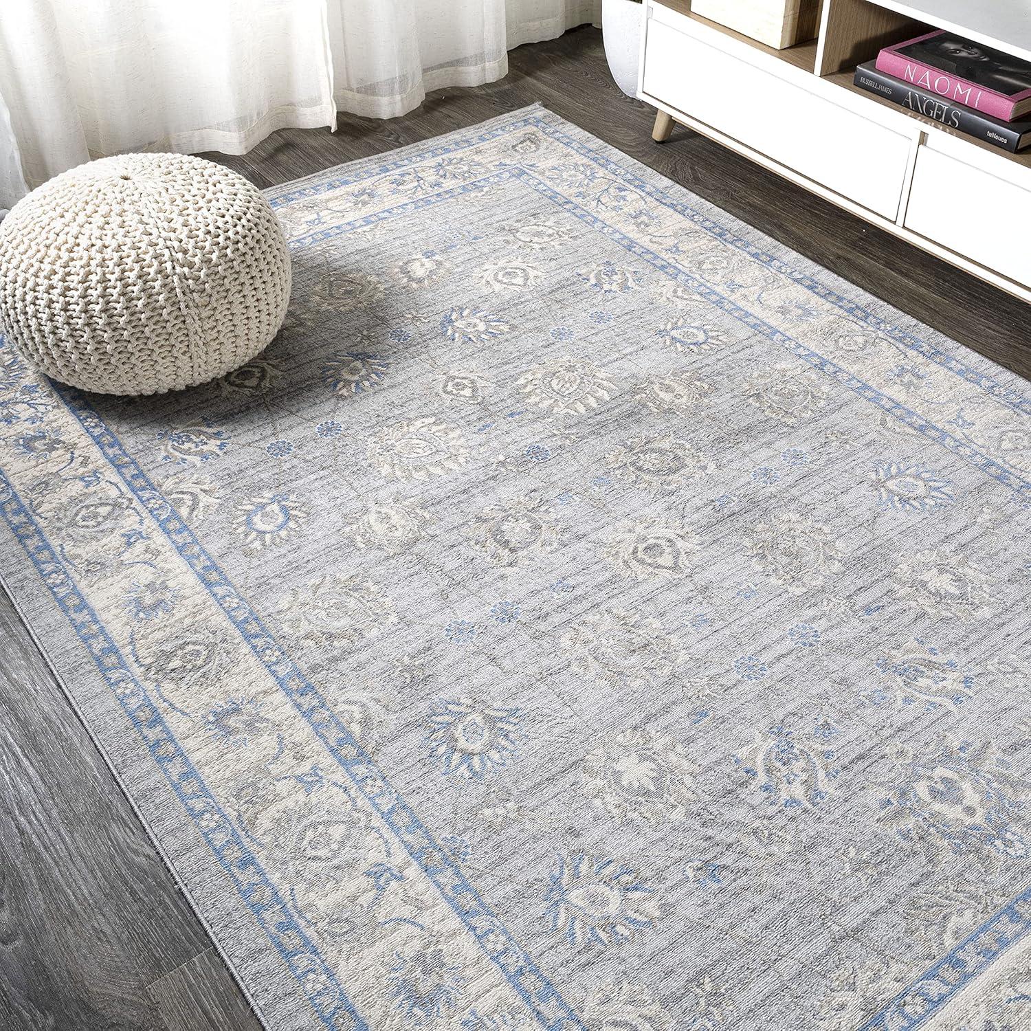 4' X 6' Modern Persian Vintage Moroccan Traditional Area Rug, Gray/Blue - JONATHAN Y
