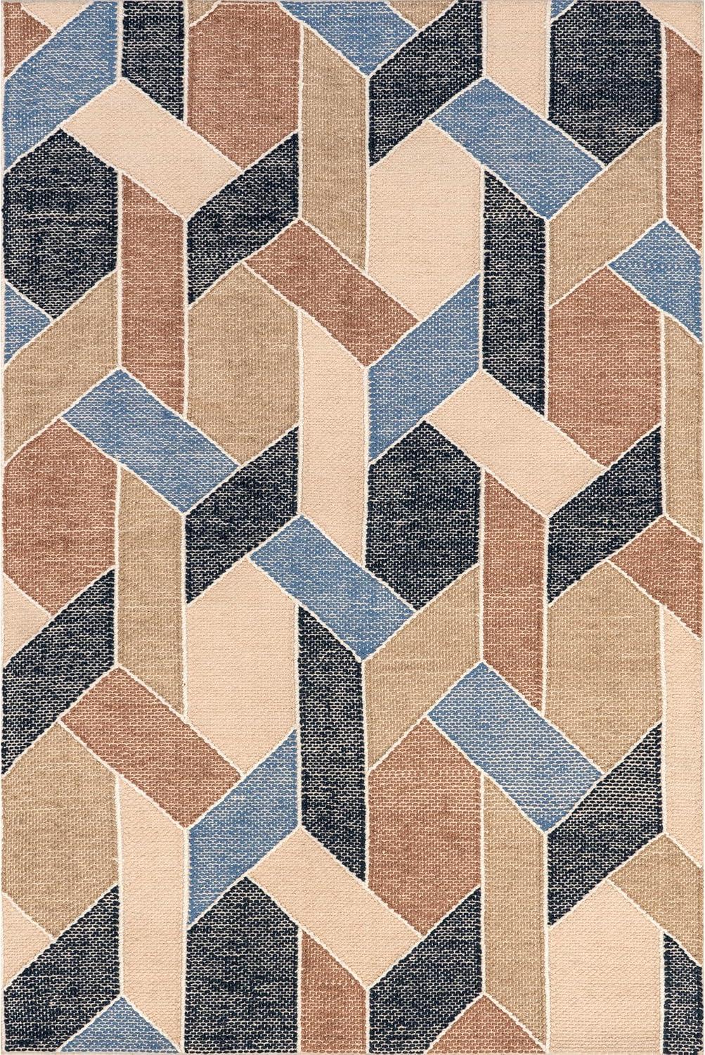 Nuloom Rhea Geometric 5x8 Wool Jute Indoor Area Rug for Dining Room Rug Neutral Rug Living Room Rug Kitchen, Blue