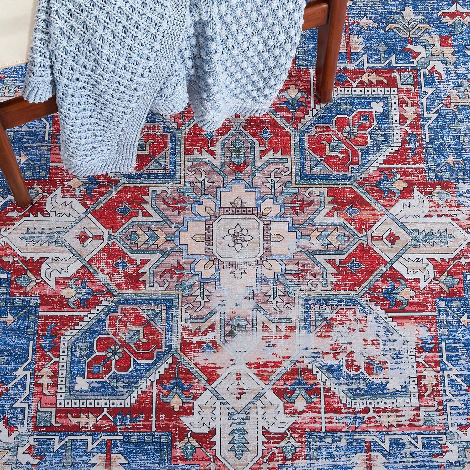 Tucson Vintage Persian TSN102 Power Loomed Machine Washable Skid-Resistant Indoor Runner Rug - Blue/Red - 2'6"x12' - Safavieh