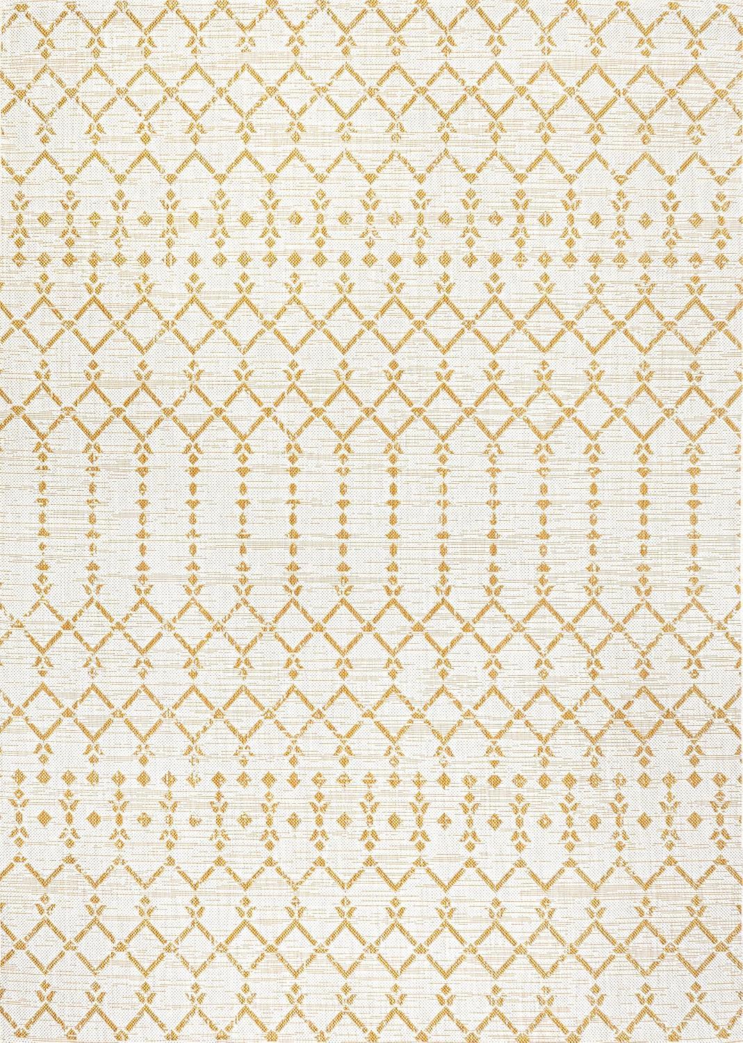 4' x 6' Ourika Moroccan Geometric Textured Weave Indoor/Outdoor Area Rug, Cream/Yellow - JONATHAN Y