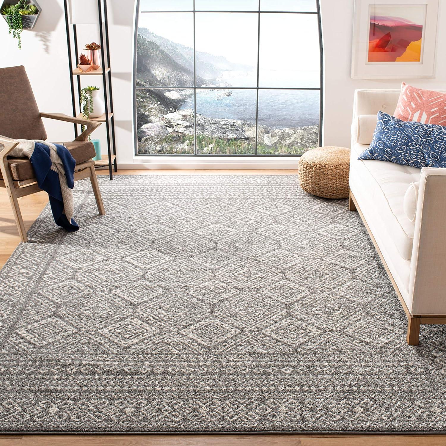 SAFAVIEH Tulum Ophelia Bordered Geometric Area Rug, 12' x 15', Dark Grey/Ivory