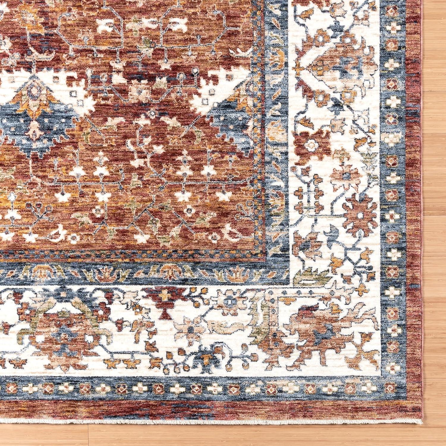 Tudor Red and Blue Rectangular Synthetic Area Rug