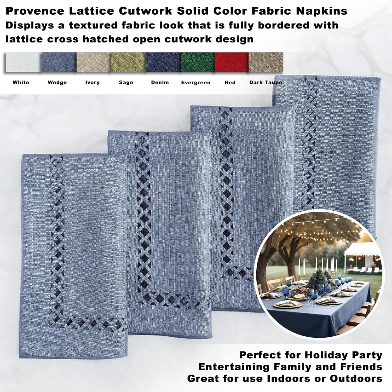 Wedgewood Blue Square Polyester Napkins Set with Lattice Cutwork