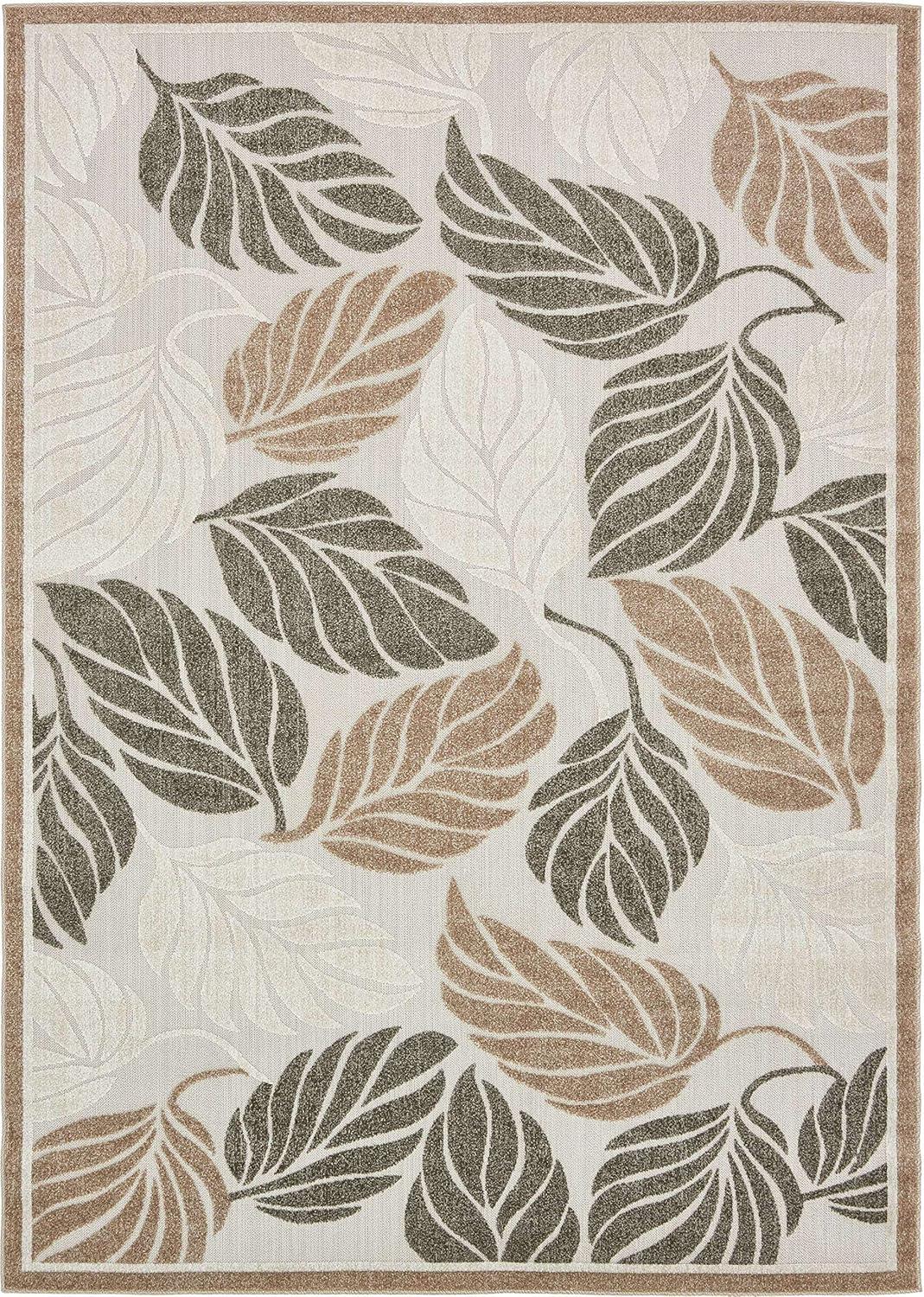 Unique Loom Augusta Indoor/Outdoor Botanical Rug Beige/Ivory 7' 1" x 10' Rectangle Border Tropical Perfect For Patio Deck Garage Entryway