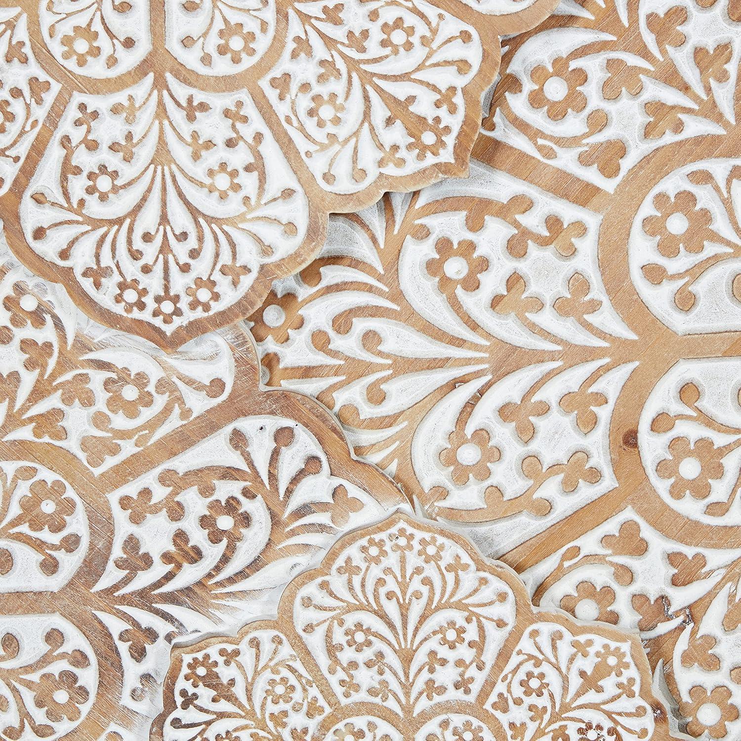 DecMode White Wood Intricately Carved Floral Wall Decor