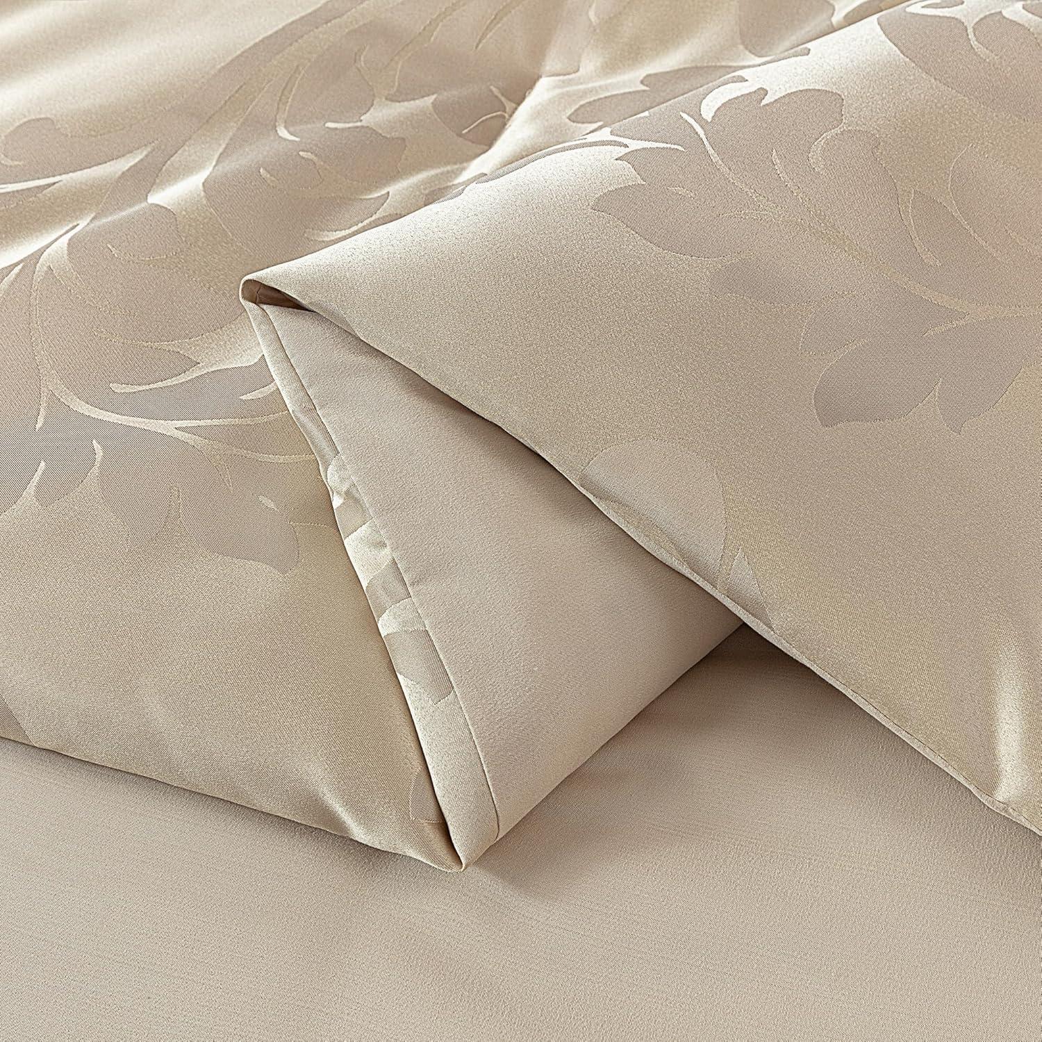 Chezmoi Collection Royal Luxury Jacquard Floral Comforter Set, King, Champagne, 7-Piece