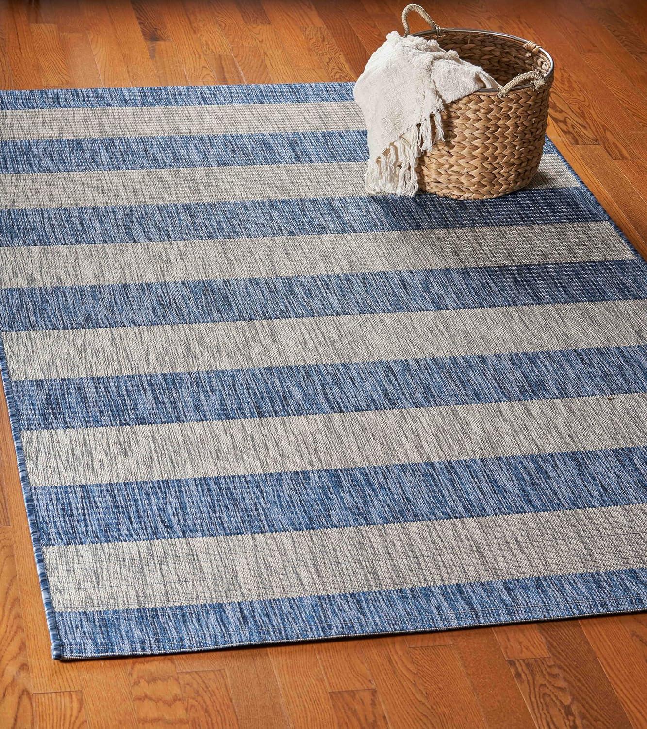 Caliana Birch Harbor Navy and Gray Coastal Striped Indoor and Outdoor Area Rug