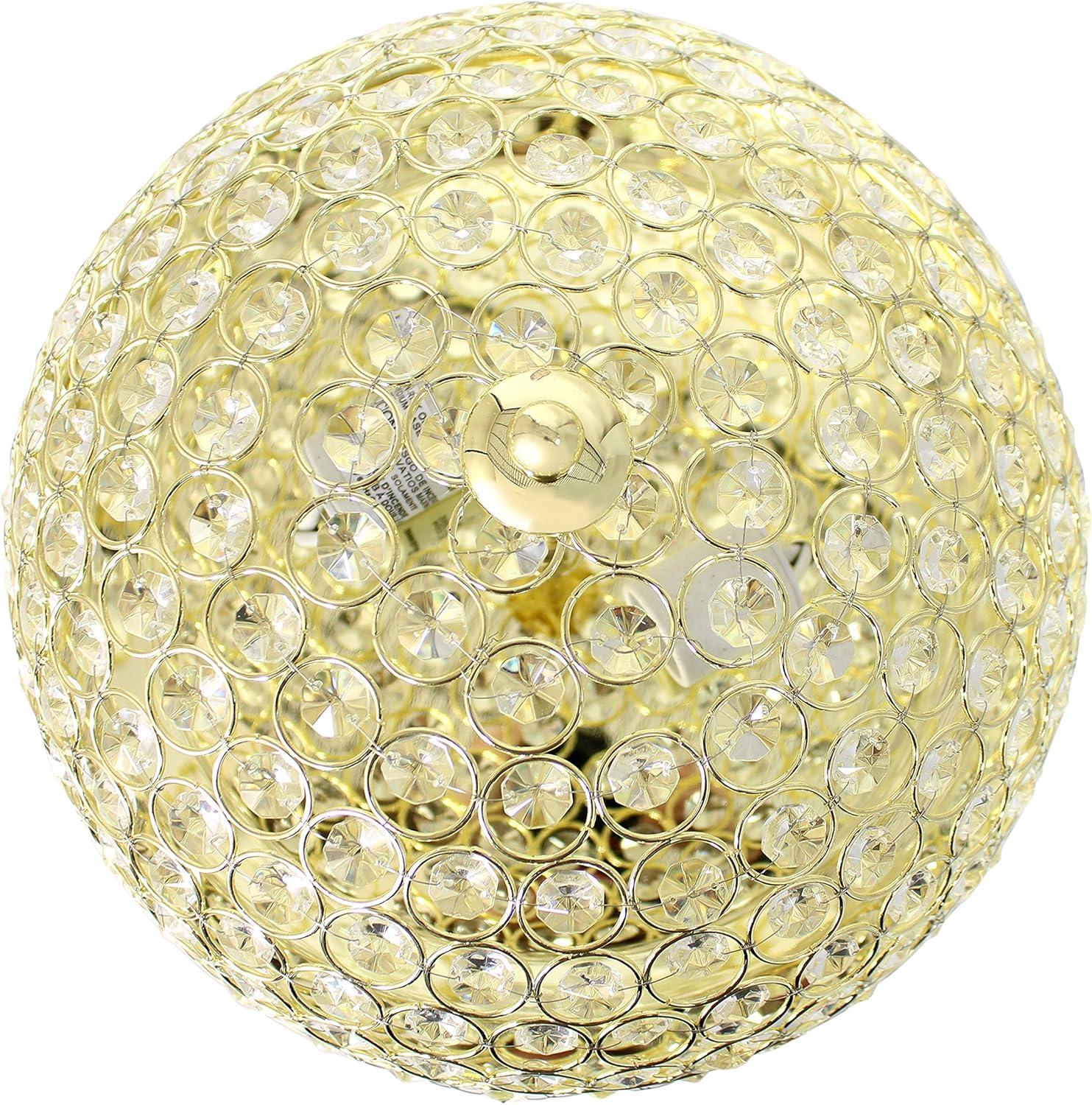 Elegant Designs Elipse Crystal 13" Metal 2 Light Bowl Shaped Ceiling Flush Mount Fixture, Gold