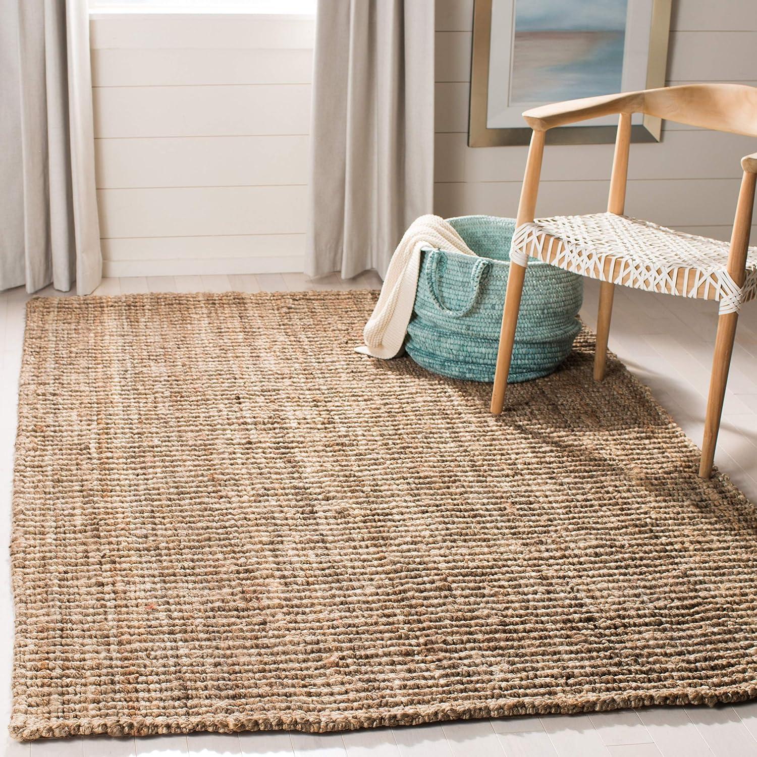 Handmade Natural Grey Jute Square Area Rug, 4' x 4'