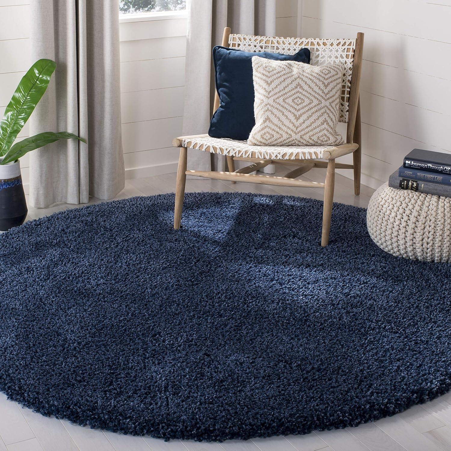 SAFAVIEH California Solid Plush Shag Area Rug, Navy, 10' x 10' Round