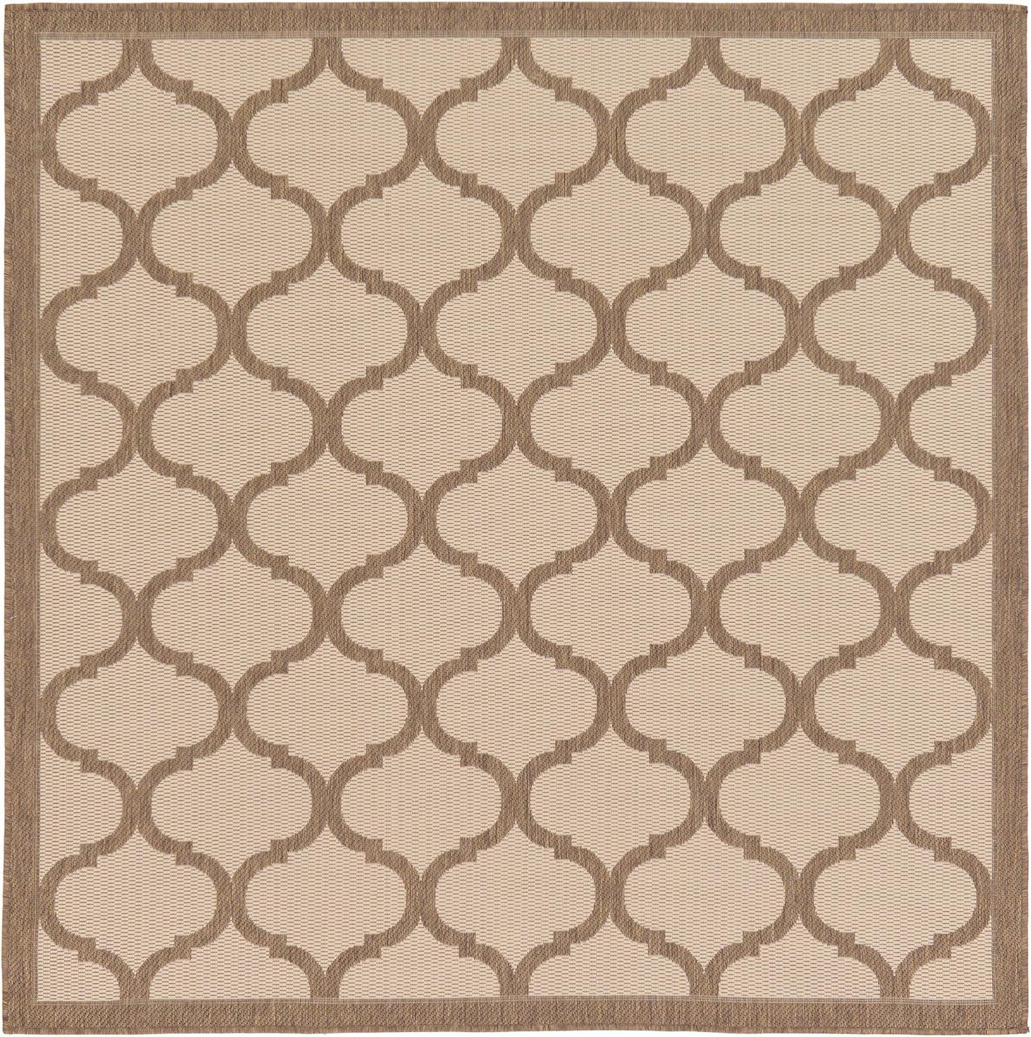 Unique Loom 6' 1 x 6' 1 Square Beige and Brown Outdoor Trellis Moroccan Area Rug