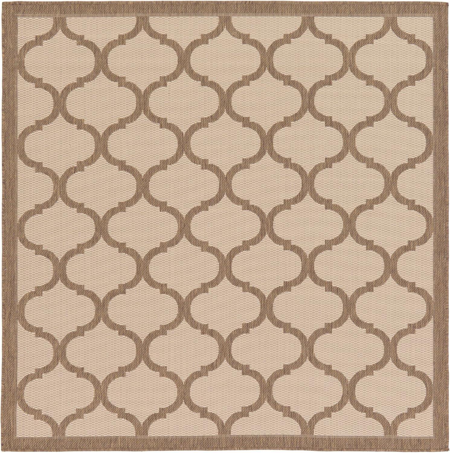 Unique Loom 6' 1 x 6' 1 Square Beige and Brown Outdoor Trellis Moroccan Area Rug