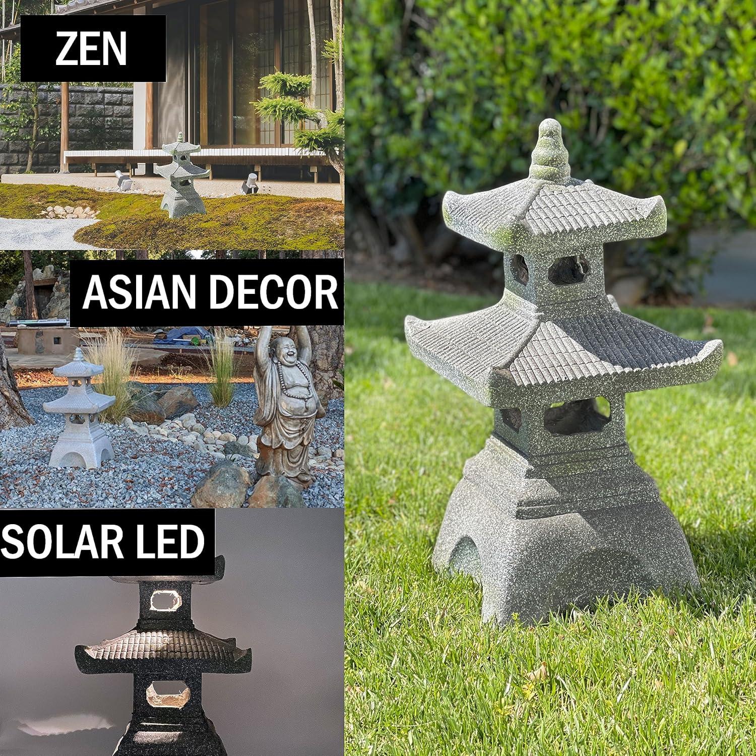 26" Gray Resin Pagoda Garden Lantern with Solar Light