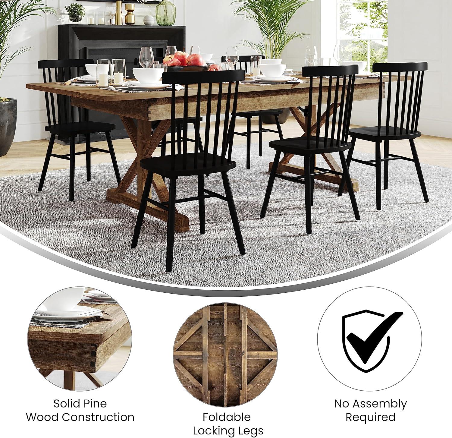 Flash Furniture Eternity Rectangular Solid Pine Farm Dining Table with Folding X-Style Legs