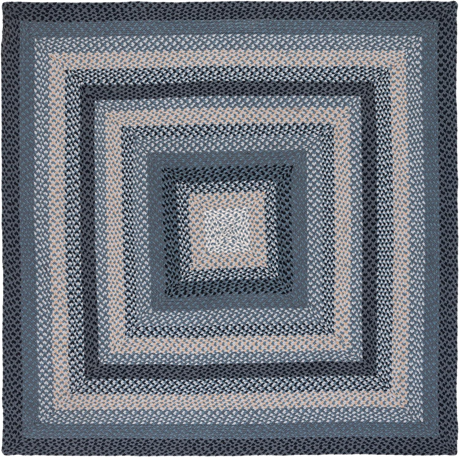 Handwoven Blue Stripe Cotton 6' Square Braided Rug