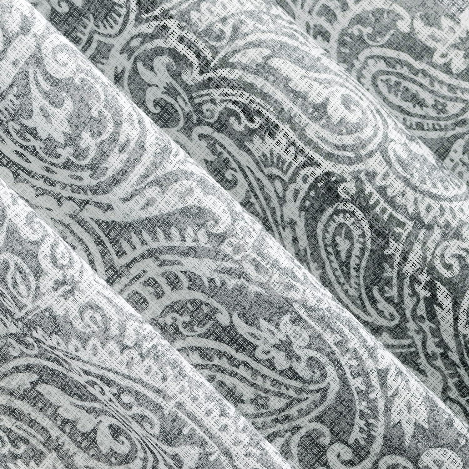 Gray Paisley Waffle Weave Cotton Blend Sheer Curtains, 50" x 84"