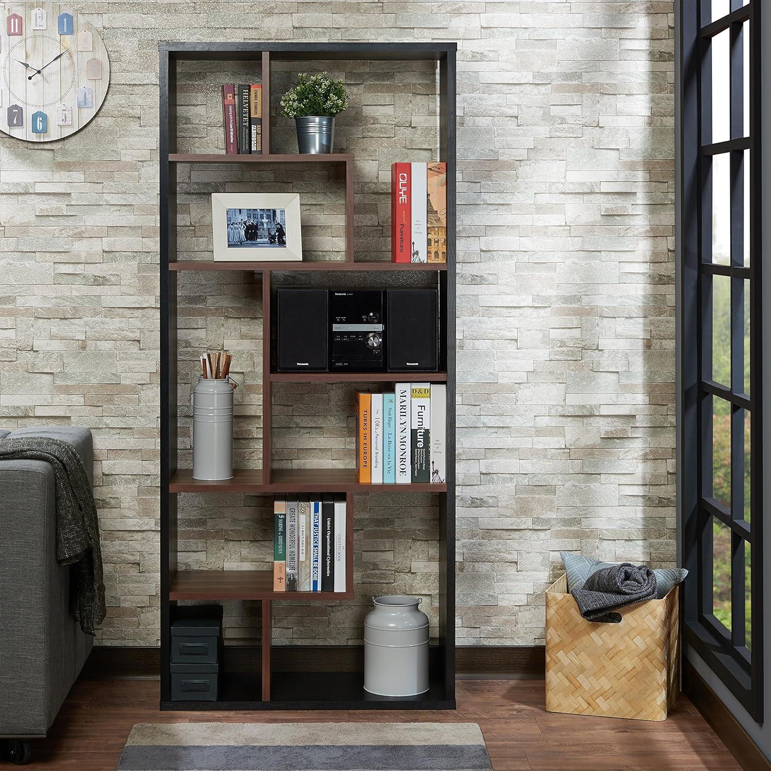 Acme Mileta II Modern Black and Walnut Cube Bookcase